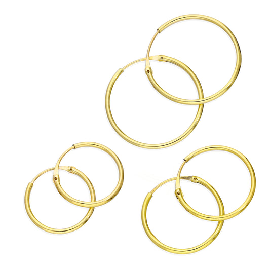 Dreifach 9 Karat Gold 1,2mm Rohr Schläfer 14 16 20mm Creolen Ohrringe Satz