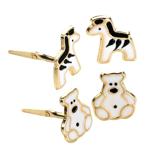 9 Karat Gold Andralok Kinder Zebra & Elefant Ohrstecker Satz