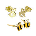 9 Karat Gold Kinder Emaille & Ausgeschnitten Bienen Ohrstecker Satz