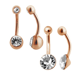Rosévergoldet Sterlingsilber & CZ Bauchnabelstangen - 2er - Pack