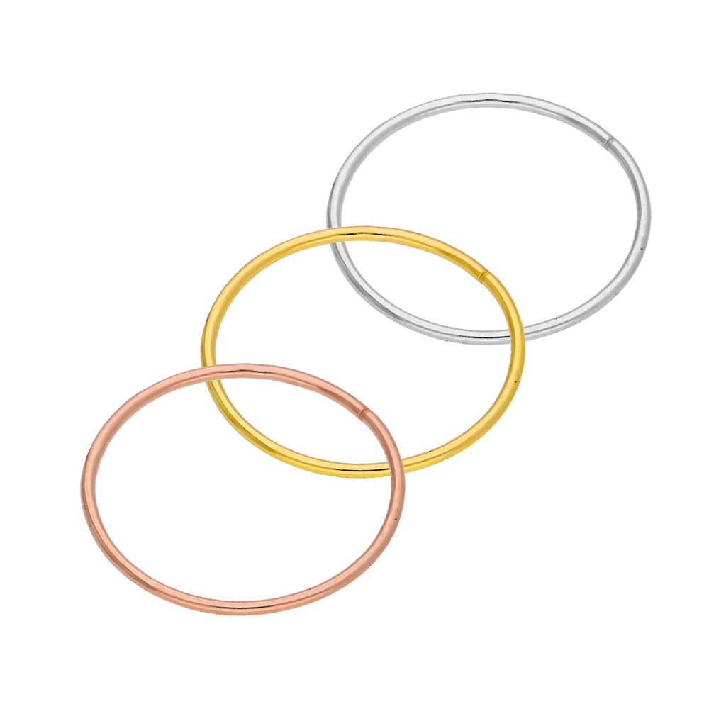 3er-Set Nasenringe aus 9 Karat Gelb-, Rosé- und Weißgold, 10 mm