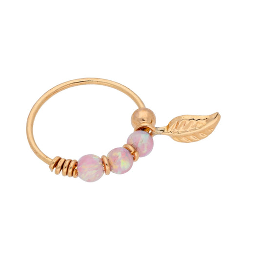 9ct Gold Pink Opal Stones & Leaf 10mm Nose Ring - jewellerybox