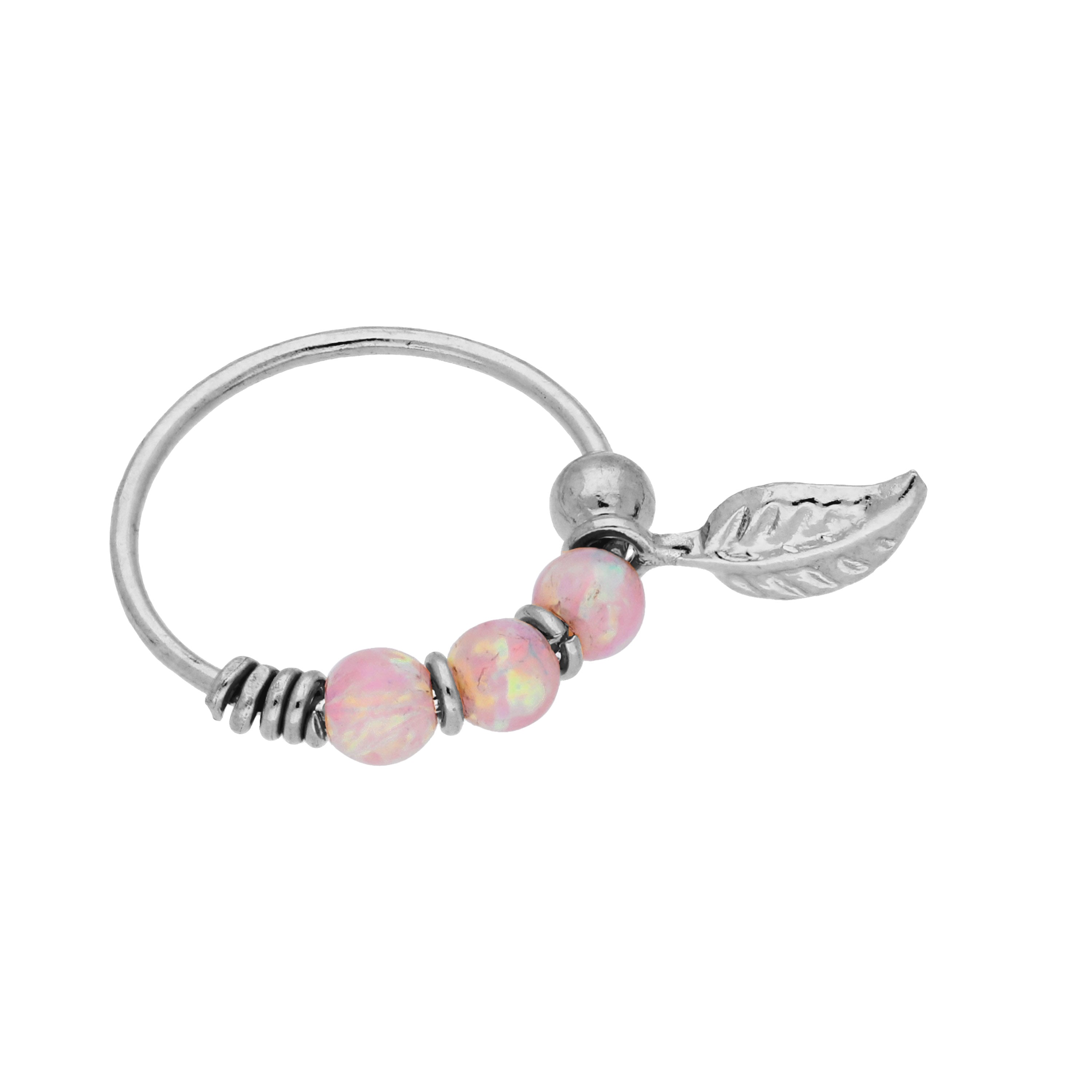 9 Karat Weißgold Rosa Opalsteine & Blatt 10 mm Nasenring