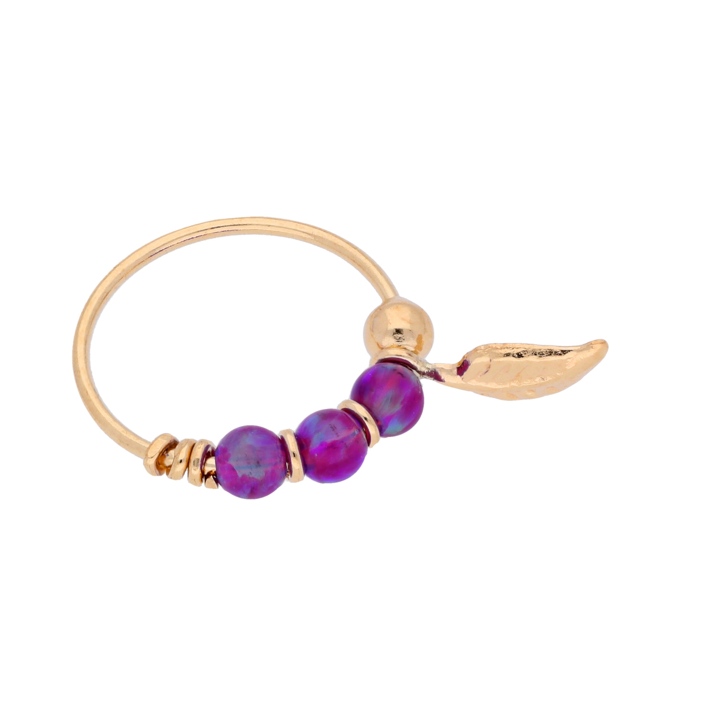 9 Karat Gold Lila Opalsteine & Blatt 10 mm Nasenring