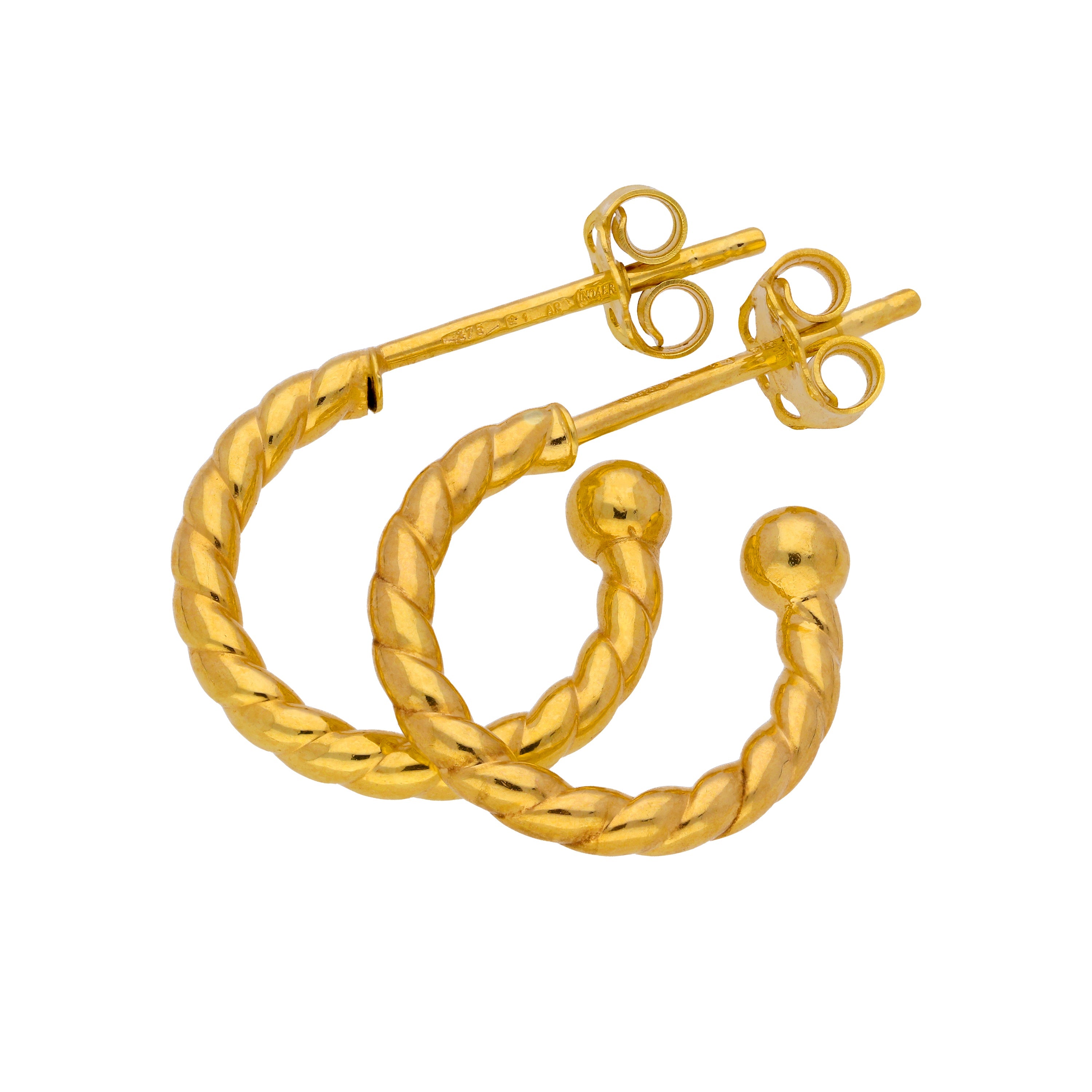 9 Karat Gold Gedreht 14 mm Offen Creolen Ohrstecker