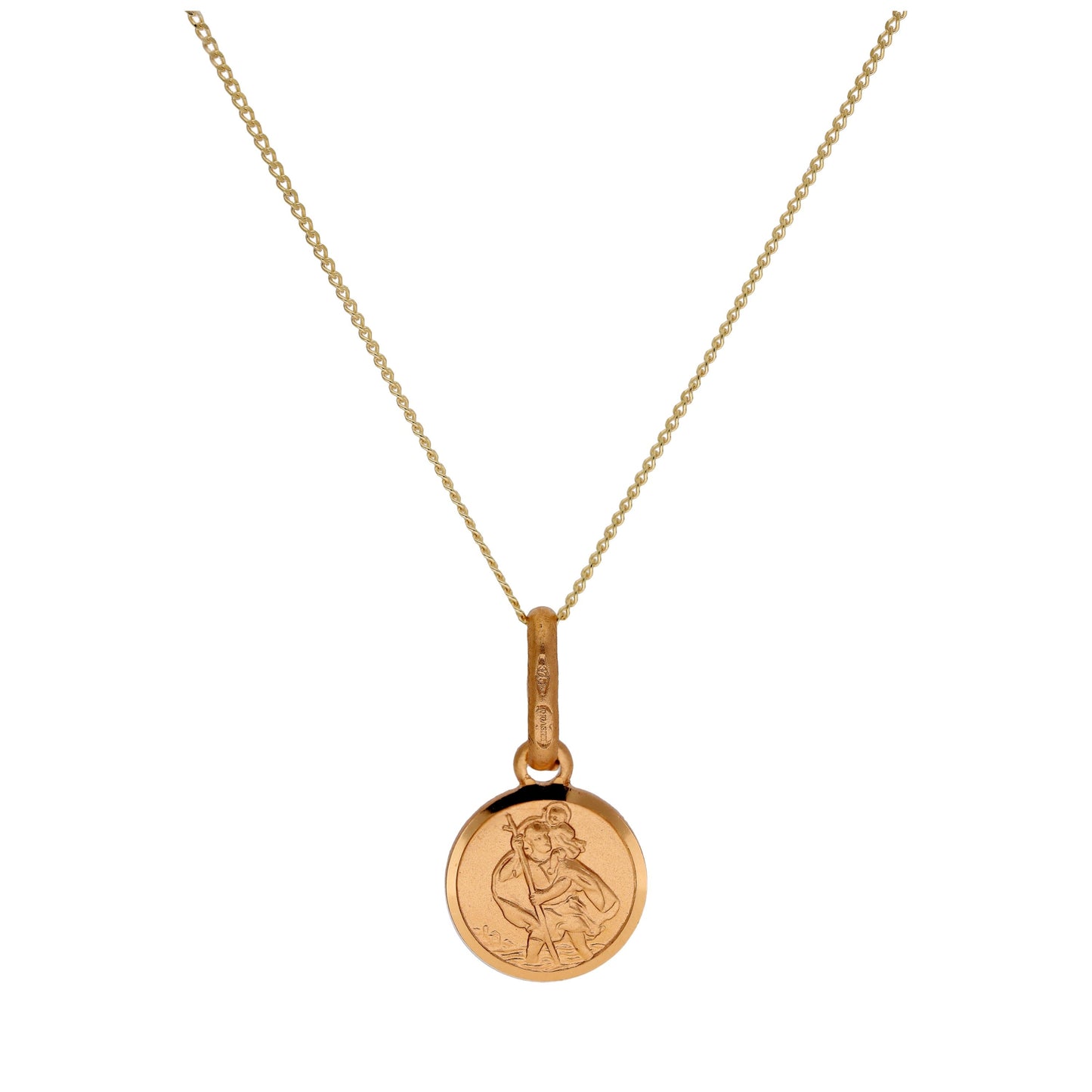 Kleine runde 9 Karat Gold St. Christopher Halskette 16–22 Zoll