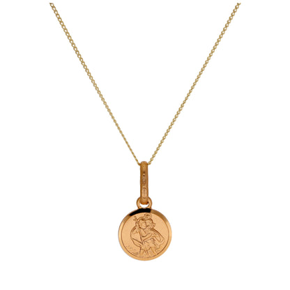 Kleine runde 9 Karat Gold St. Christopher Halskette 16–22 Zoll