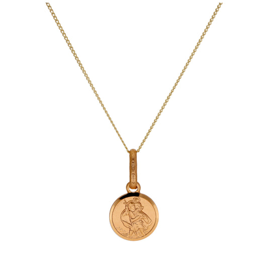 Kleine runde 9 Karat Gold St. Christopher Halskette 16–22 Zoll