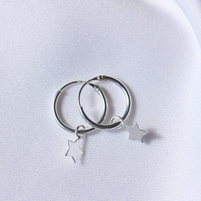 Klein Sterlingsilber Stern Anhänger 12mm Klappcreolen Ohrringe