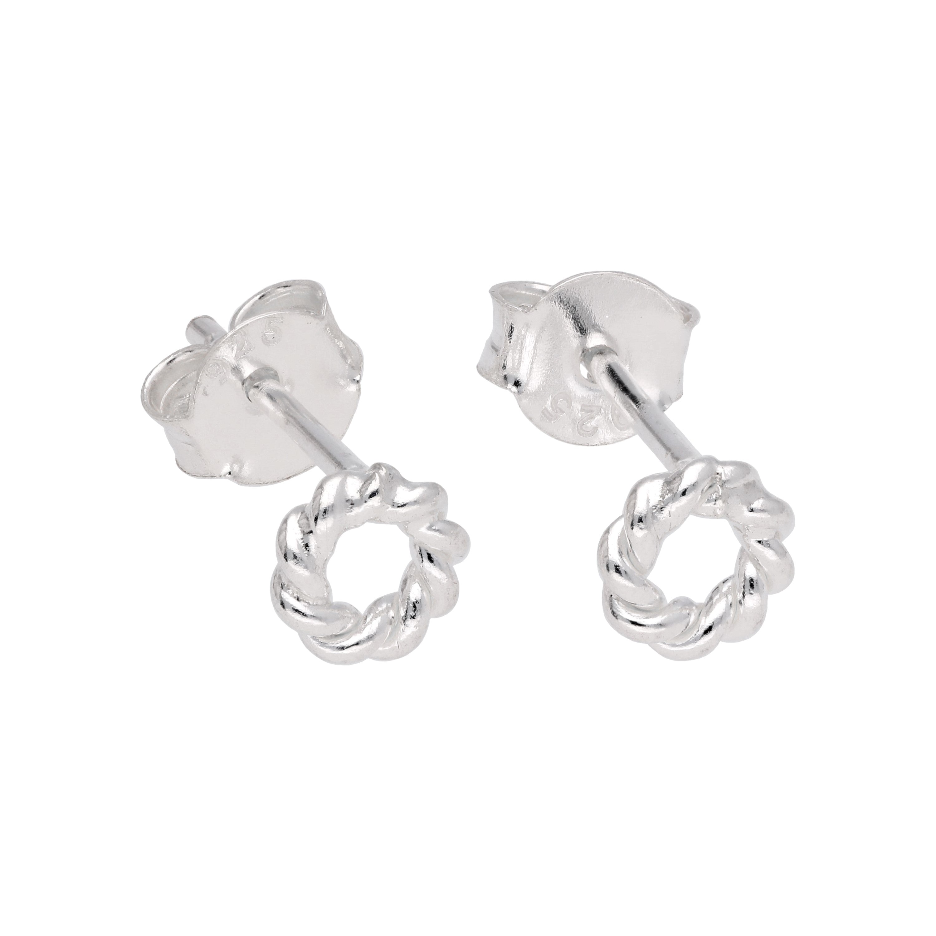 Klein Sterlingsilber Gedreht Karma Kreis Ohrstecker