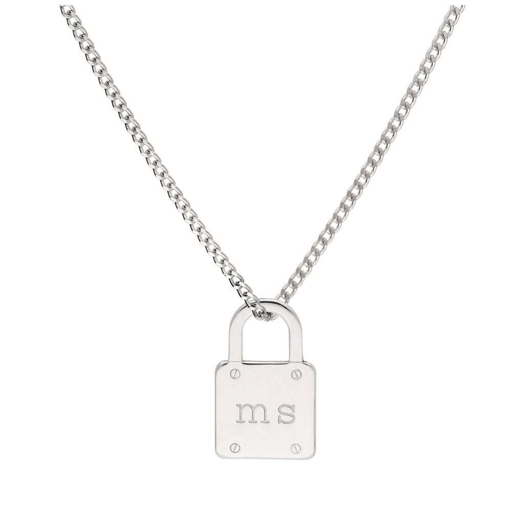 Maßgefertigte Halskette aus Sterlingsilber mit Initialen und Vorhängeschloss 16–28 Zoll