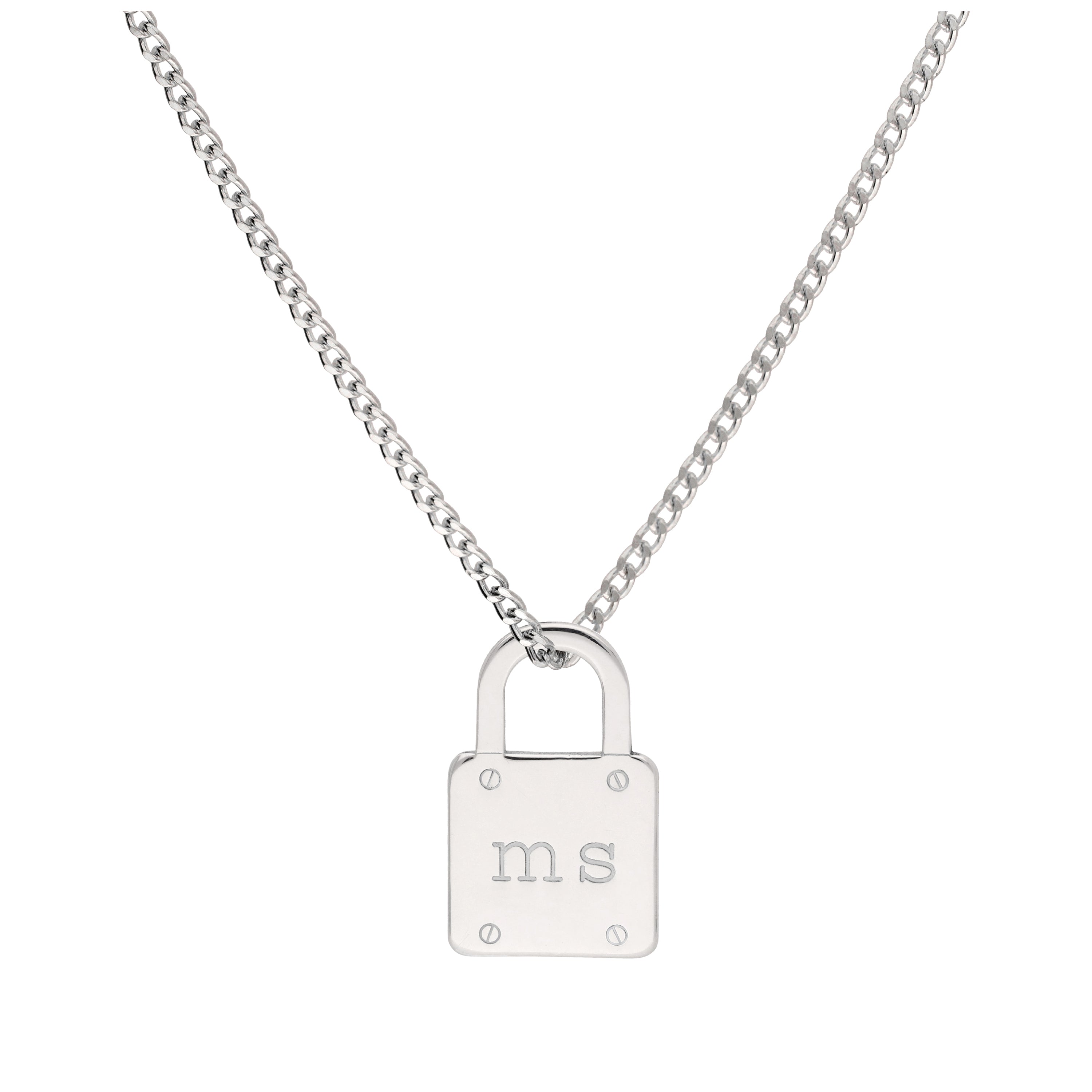 Maßgefertigte Halskette aus Sterlingsilber mit Initialen und Vorhängeschloss 16–28 Zoll