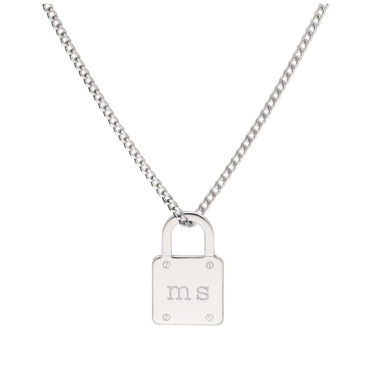 Maßgefertigte Halskette aus Sterlingsilber mit Initialen und Vorhängeschloss 16–28 Zoll