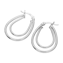 Sterlingsilber Doppel Oval 18 mm Modern Creolen Ohrringe
