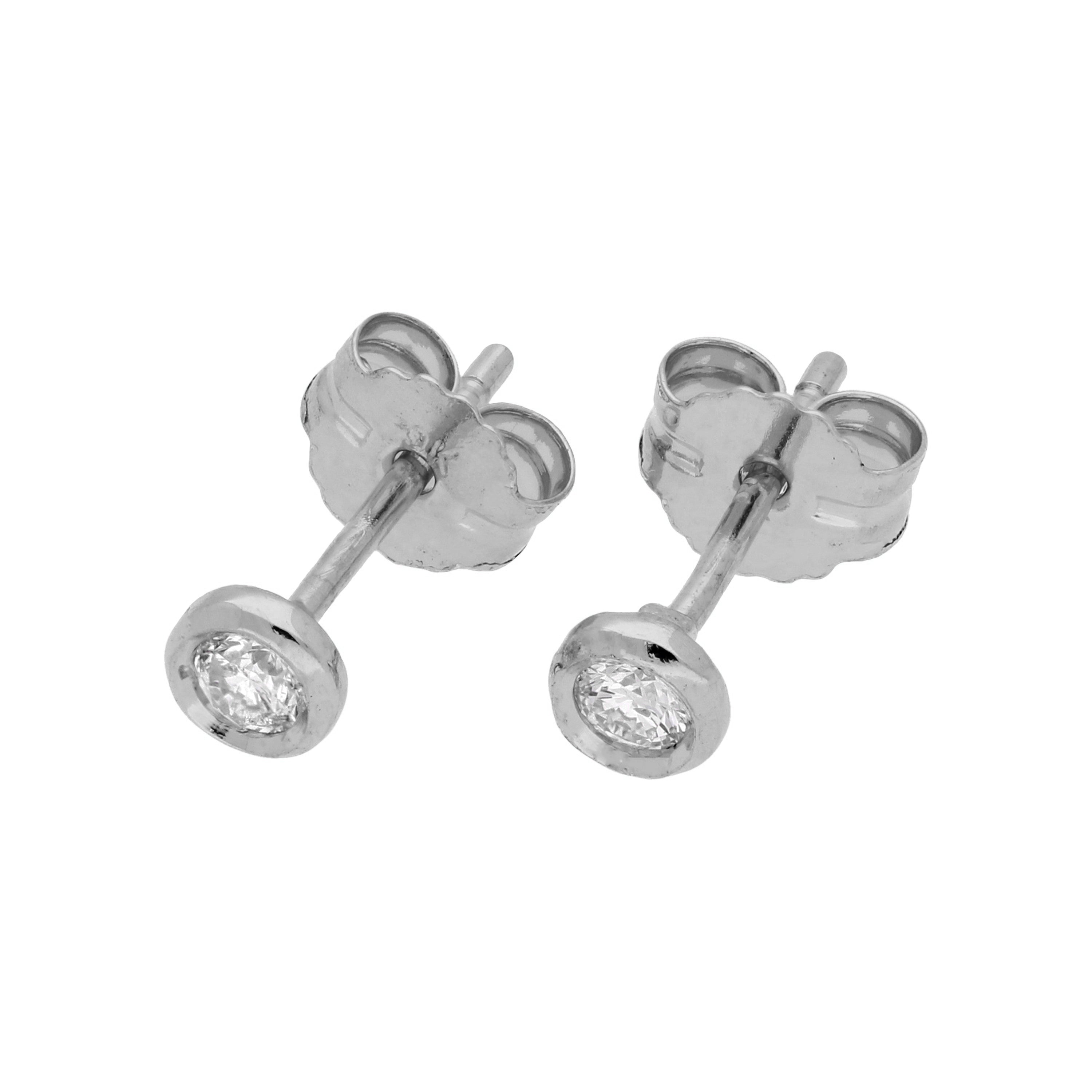 0,09 Karat Diamant 9 Karat Weißgold Rund Ohrstecker