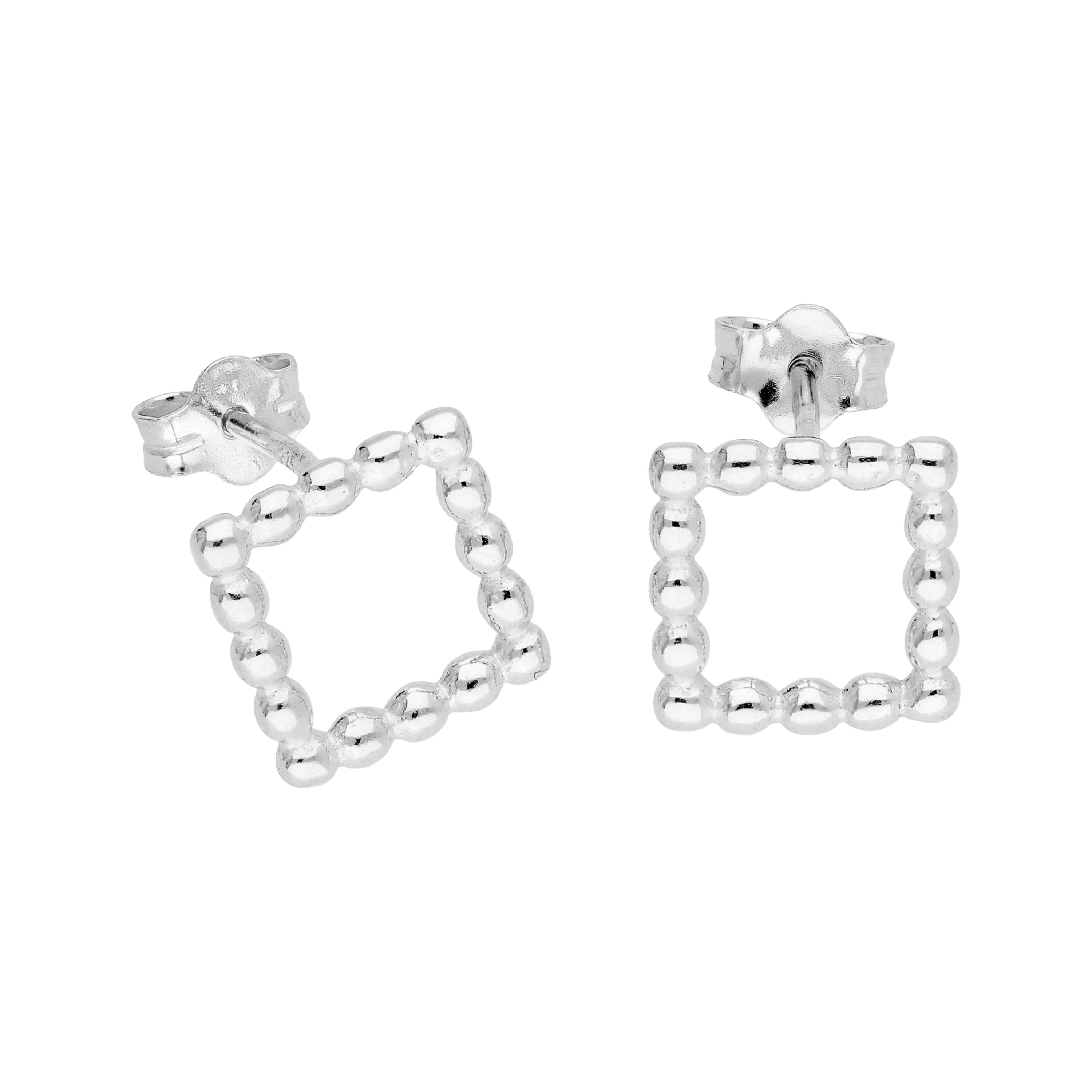 Sterlingsilber Pompon Kügelchen Offen Quadratisch Ohrstecker