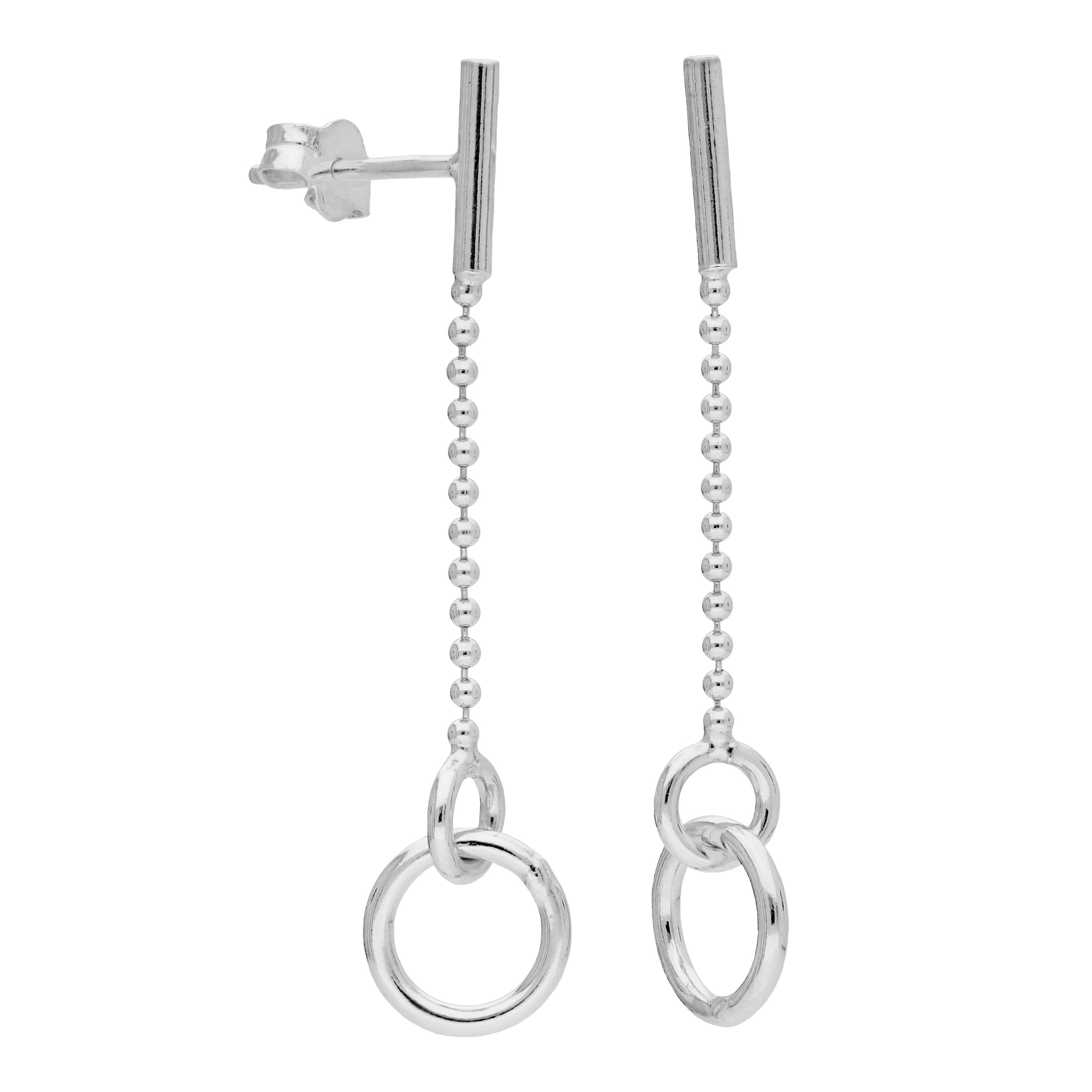 Sterlingsilber Kreis Stange Kügelchenkette Hänge Ohrstecker
