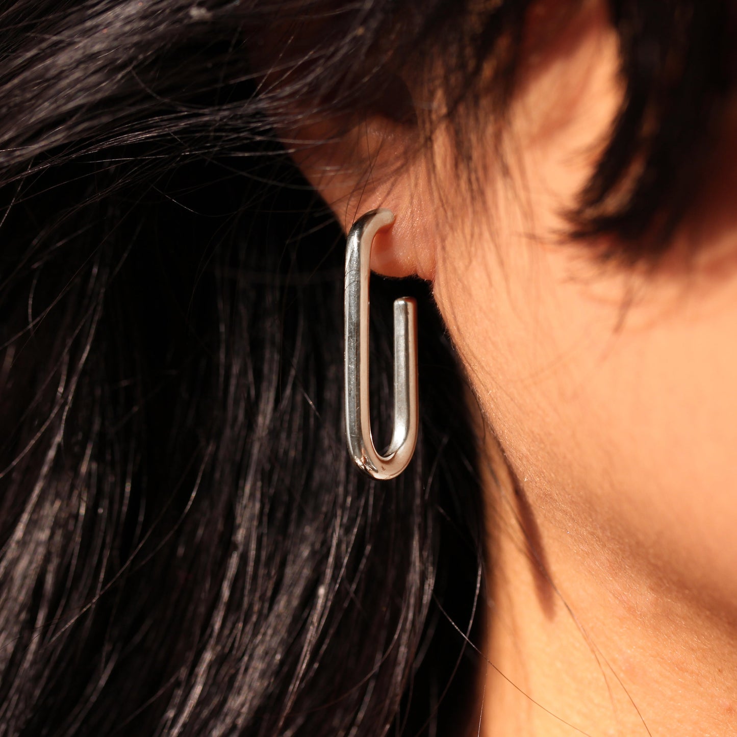 Sterlingsilber Offen Eiförmig Creolen Ohrstecker