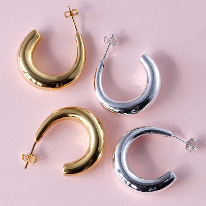 Vergoldet Sterlingsilber Klobig Offen Creolen Hänge Ohrstecker