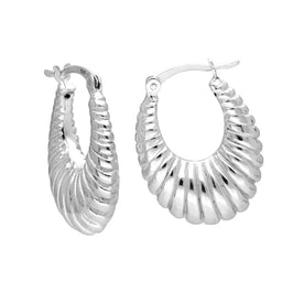Sterlingsilber Klobig Oval Linie Creolen Ohrringe