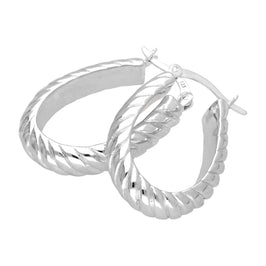 Sterlingsilber Oval Gedreht Linie Creolen Ohrringe