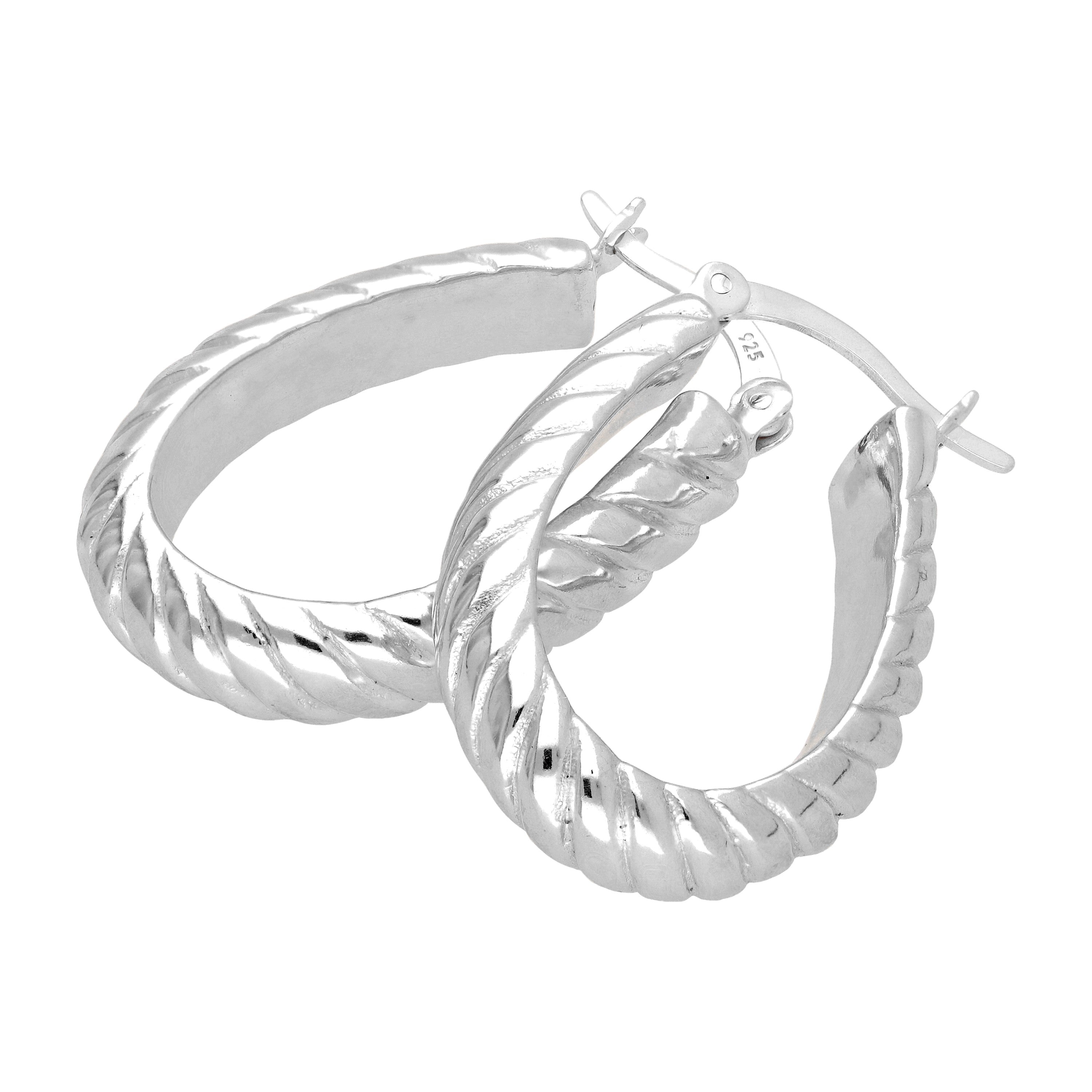 Sterlingsilber Oval Gedreht Linie Creolen Ohrringe