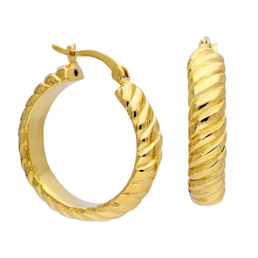Vergoldet Sterlingsilber Gedreht Linie 26mm Creolen Ohrringe