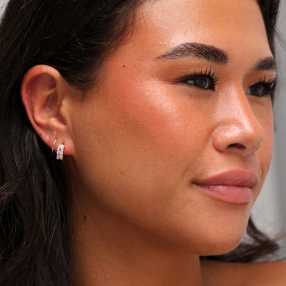 Rosévergoldet Sterlingsilber Doppel CZ Klappcreolen Ohrringe