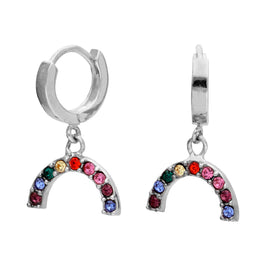 Sterlingsilber CZ Regenbogen 10 mm Klappcreolen Ohrringe