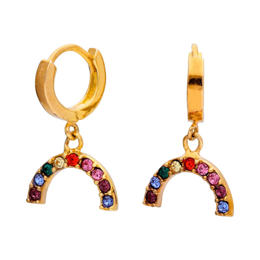 Gold Plated Sterling Silver Rainbow CZ Huggie Hoop Earrings