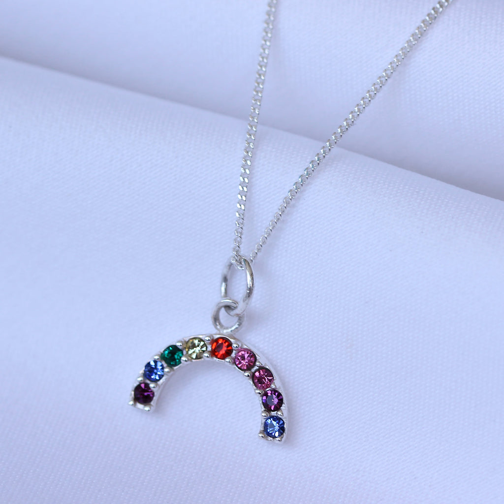Halskette mit Regenbogen aus Sterlingsilber und Zirkonia, 14–32 Zoll