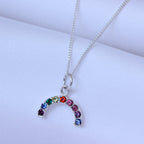 Halskette mit Regenbogen aus Sterlingsilber und Zirkonia, 14–32 Zoll