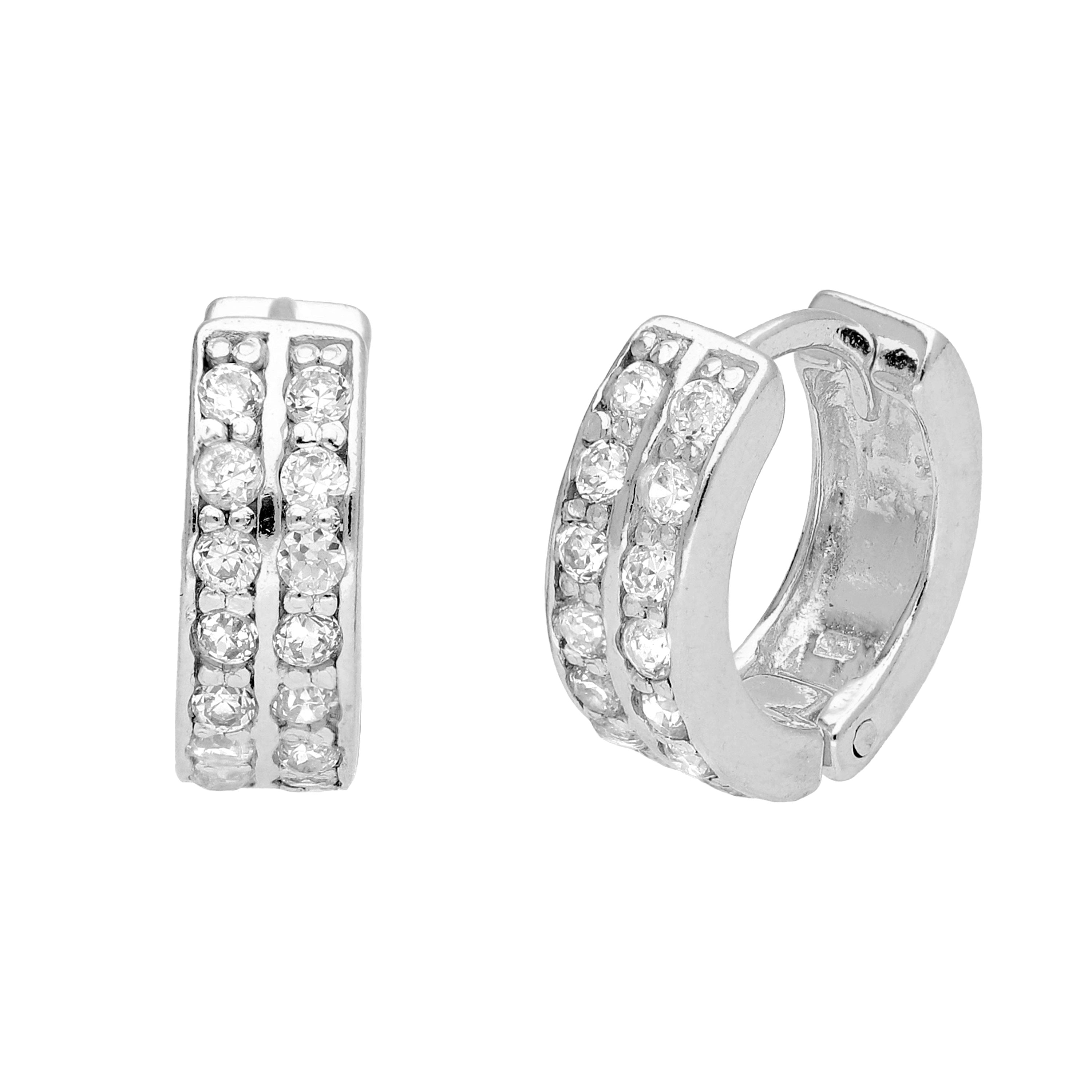 Klein Sterlingsilber CZ Doppel Kanalfassung Klappcreolen Ohrringe