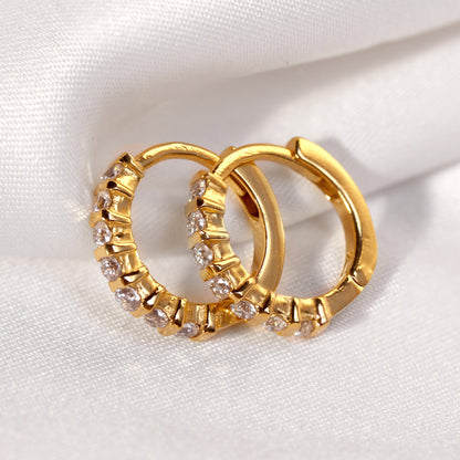 Vergoldet Sterlingsilber CZ Balken Fassung Klappcreolen Ohrringe