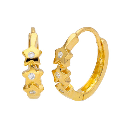 Vergoldet Sterlingsilber CZ Dreifach Stern Klappcreolen Ohrringe