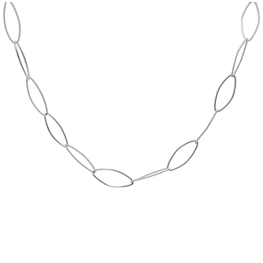 Sterling Silver Twisted Oval Link Chain Necklace 14+2 Inches