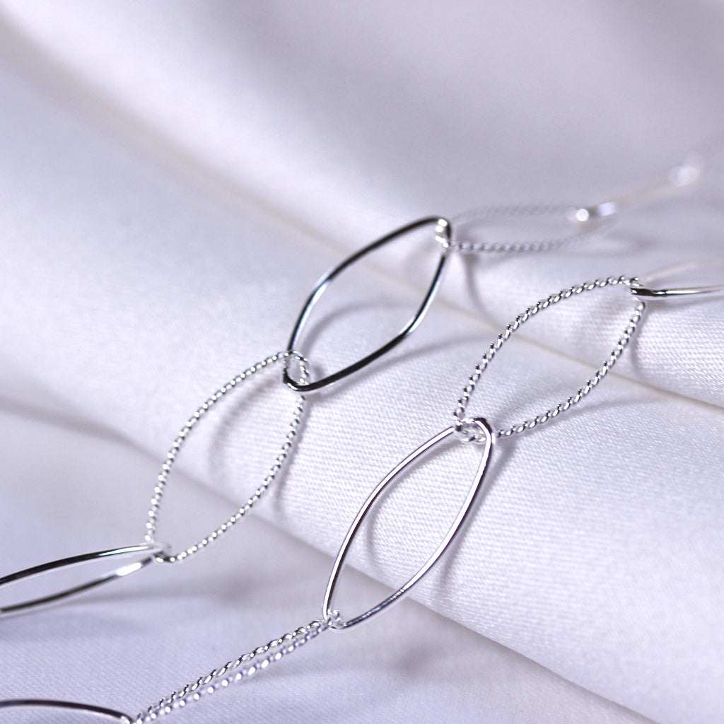 Sterlingsilber Gedreht Oval Kettenglied Halskette 35,5 + 5 cm