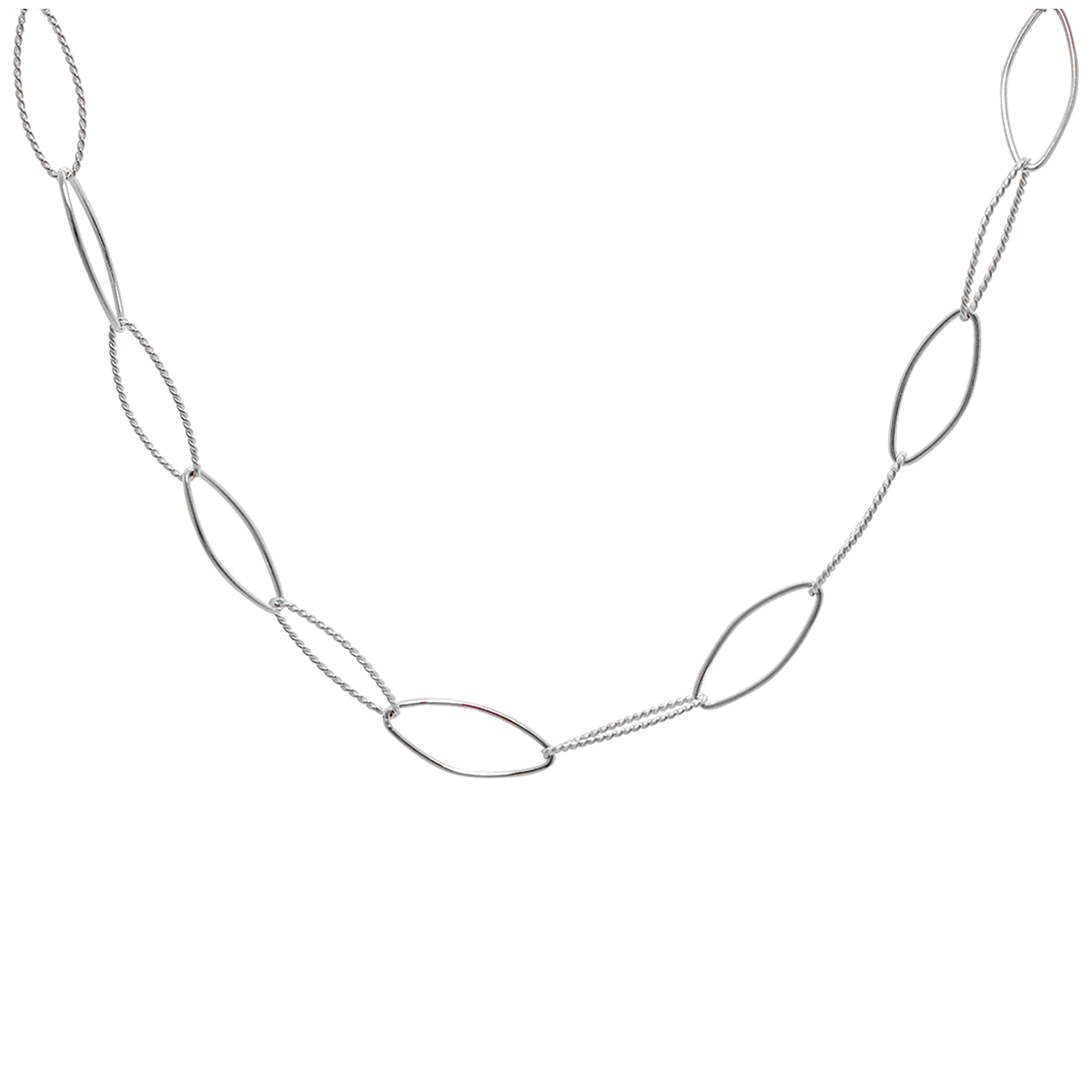 Sterlingsilber Gedreht Oval Kettenglied Halskette 35,5 + 5 cm