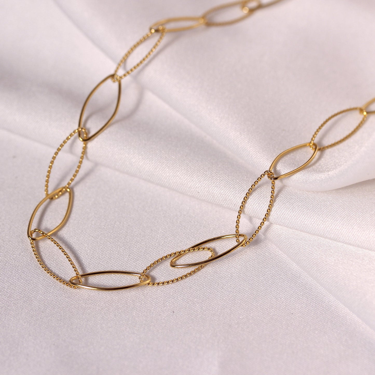 Vergoldet Sterlingsilber Oval Kettenglied Halskette 35,5 + 5cm