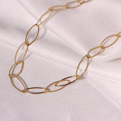 Vergoldet Sterlingsilber Oval Kettenglied Halskette 35,5 + 5cm