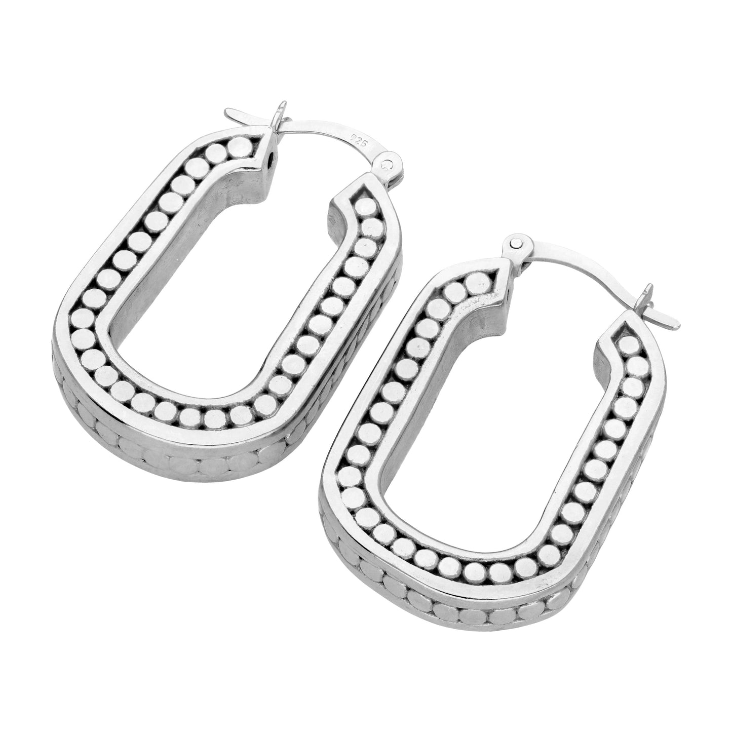 Sterling Silver Beaded Chunky Ovate Link Hoop Earrings