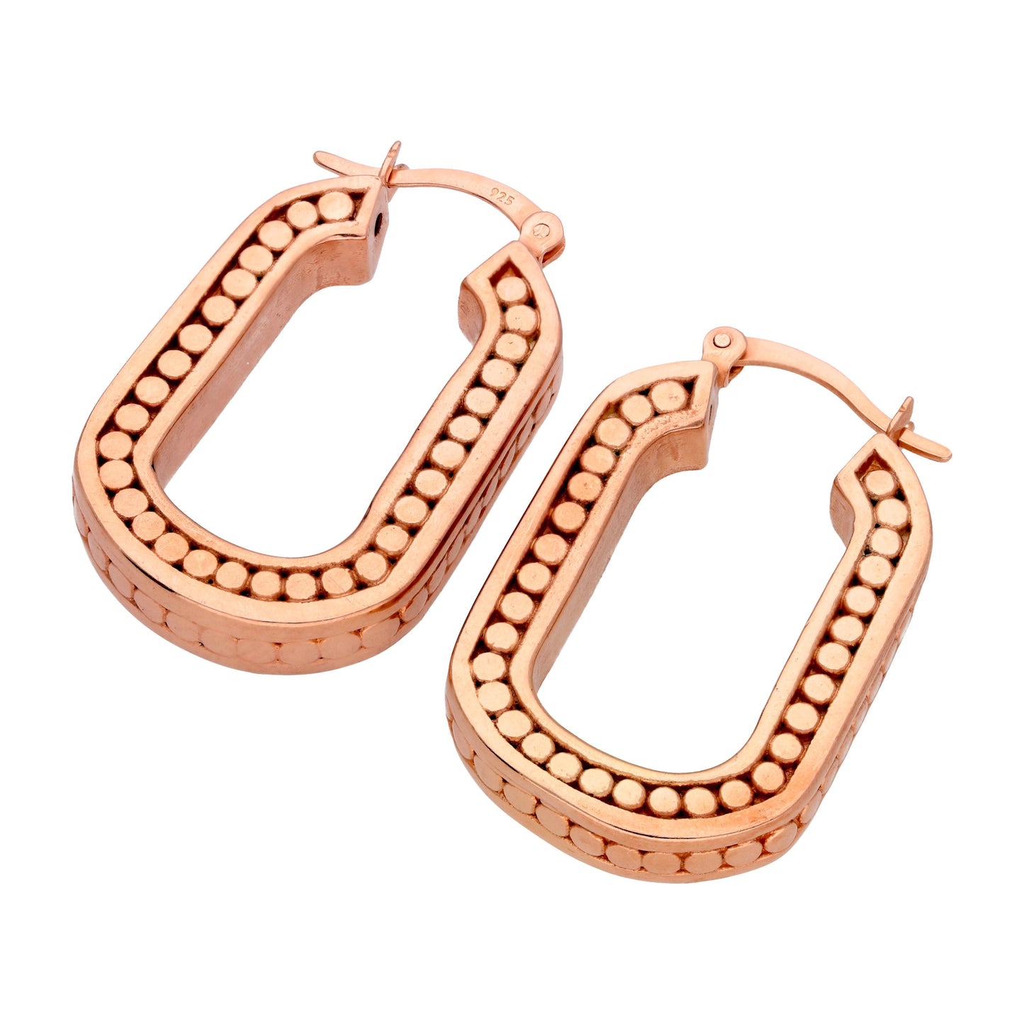 Rose vergoldet Sterling Silber Perlen Ovate Hoop Ohrringe