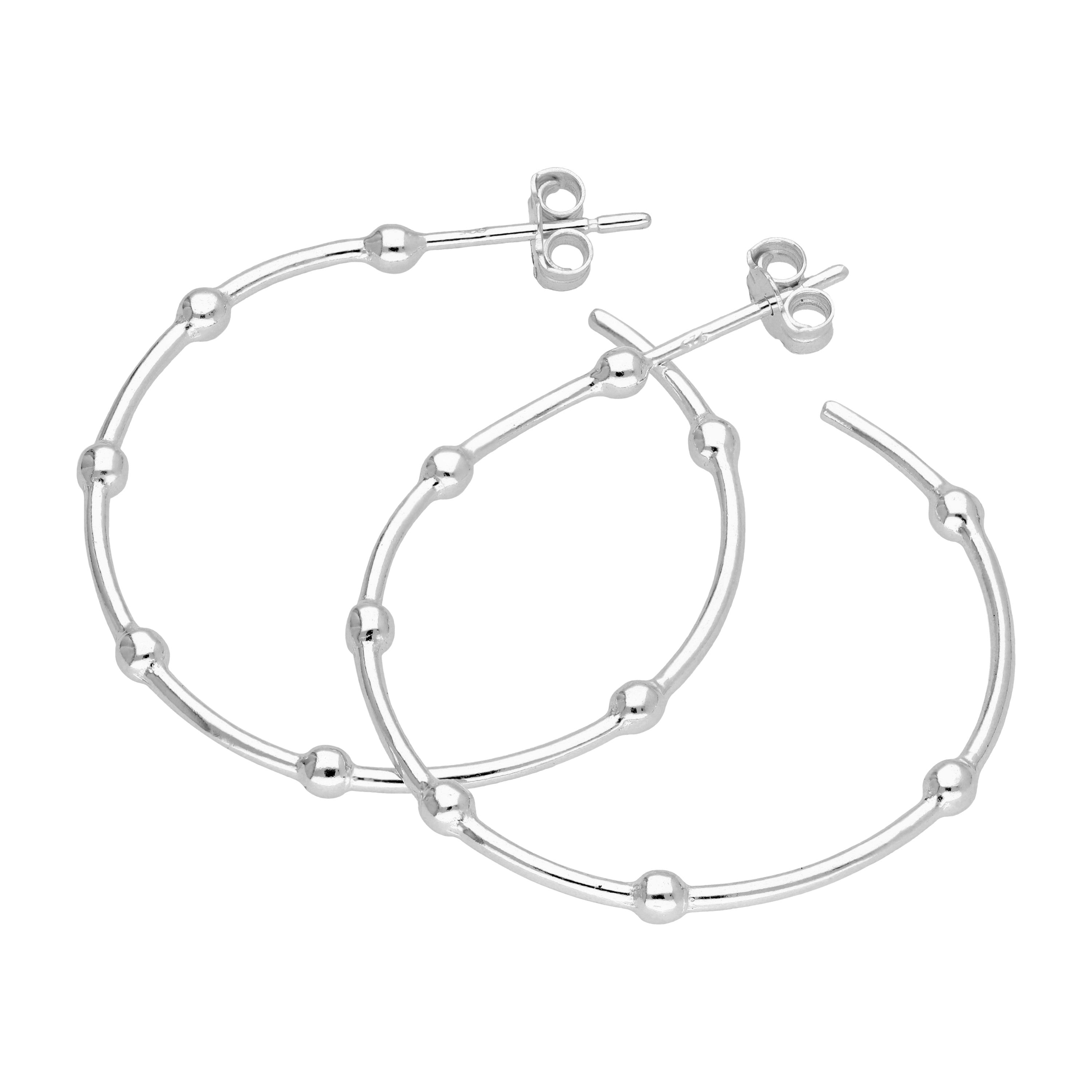 Sterlingsilber Pompon Kügelchen Offen 30 mm Creolen Ohrstecker