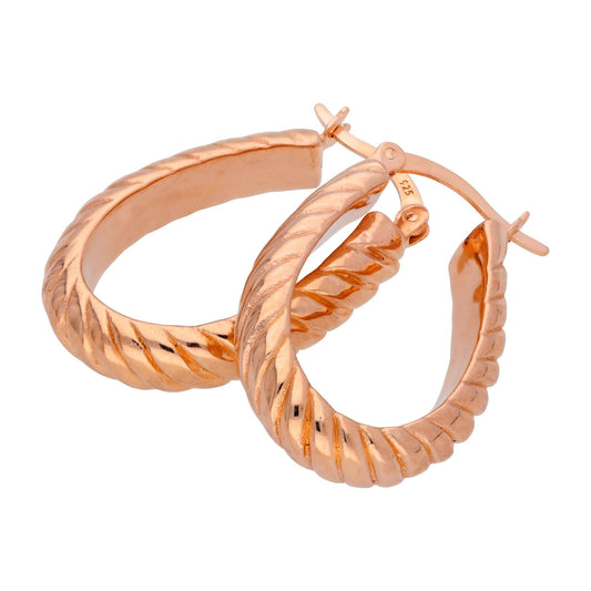 Rose Gold Plated Sterling Silver Oval Twisted 18mm Hoop Earrings