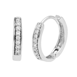 Sterlingsilber Klar CZ Pavé Fassung 15 mm Klappcreolen Ohrringe