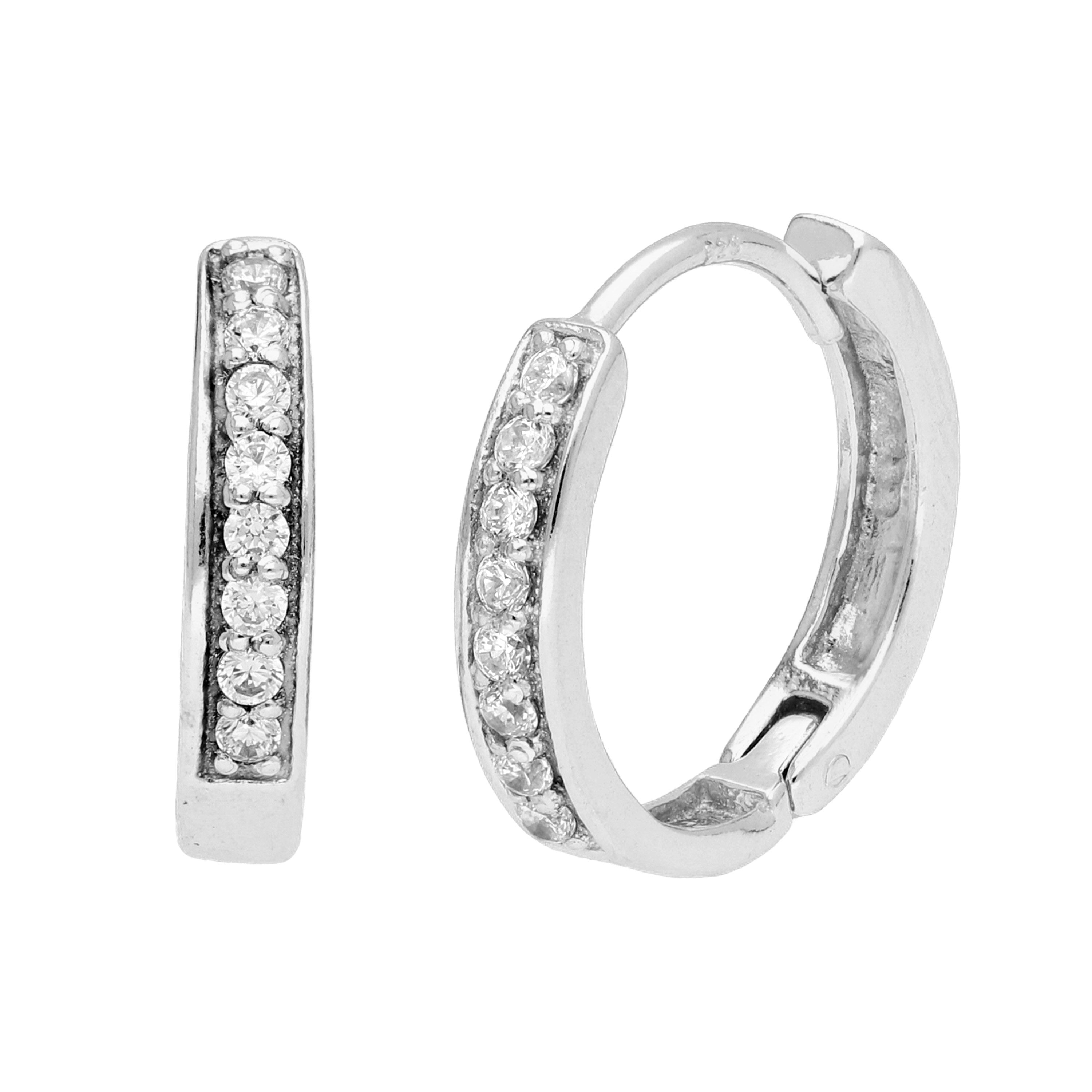 Sterlingsilber Klar CZ Pavé Fassung 15 mm Klappcreolen Ohrringe