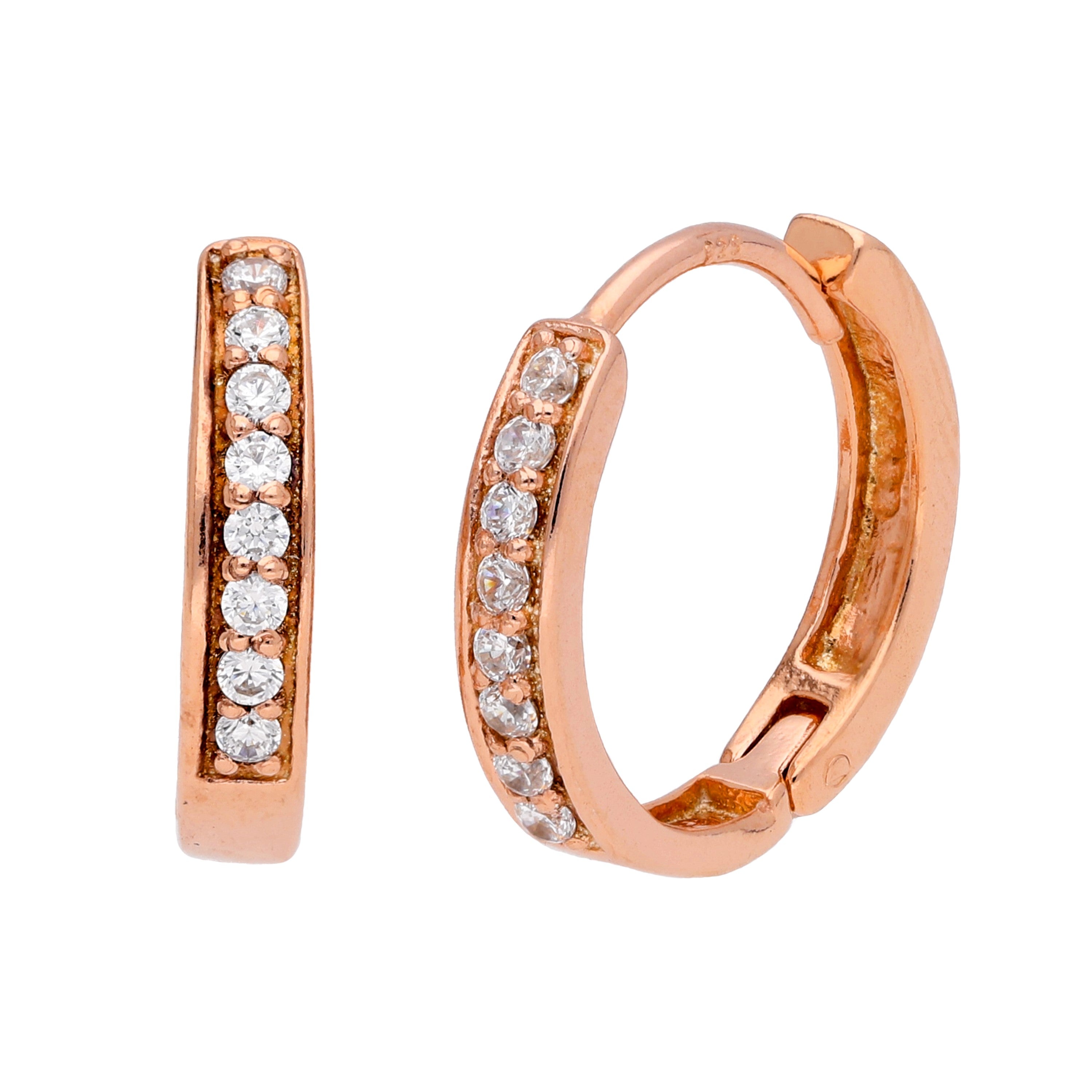 Rosévergoldet Sterlingsilber CZ 15 mm Klappcreolen Ohrringe