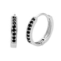 Sterlingsilber Schwarz CZ Pavé Fassung 15 mm Klappcreolen Ohrringe