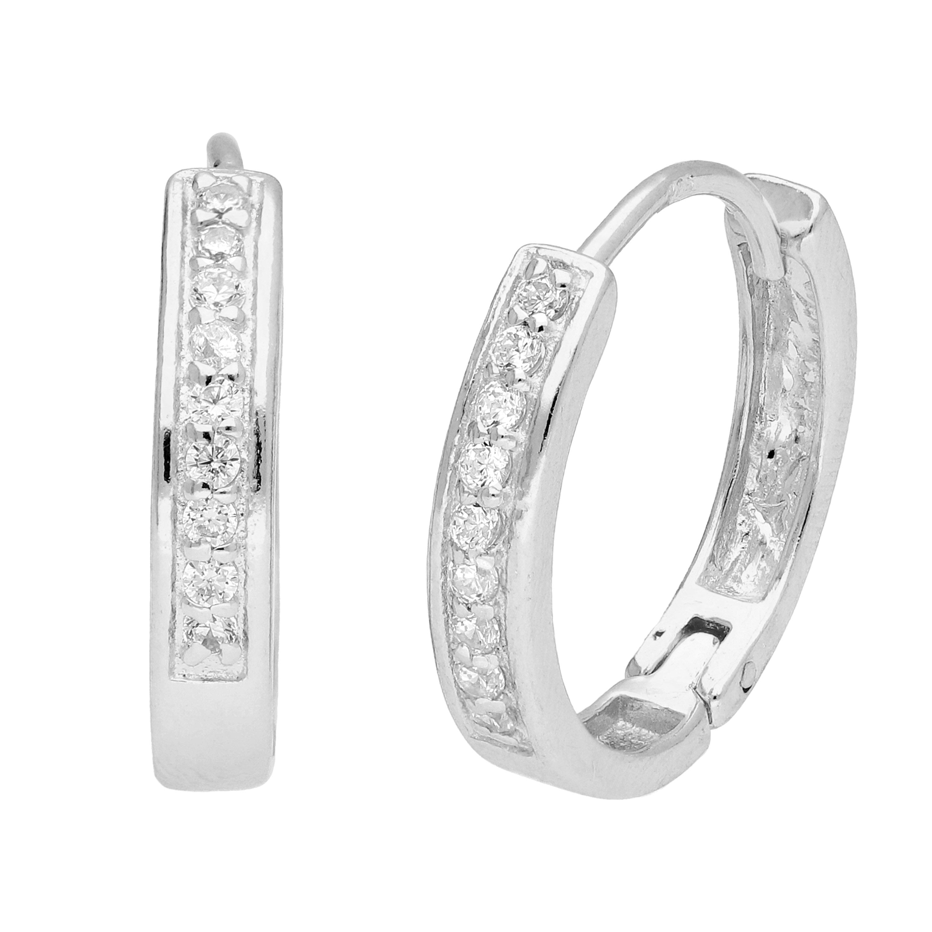 Sterlingsilber CZ Pavé Fassung 19 mm Klappcreolen Ohrringe
