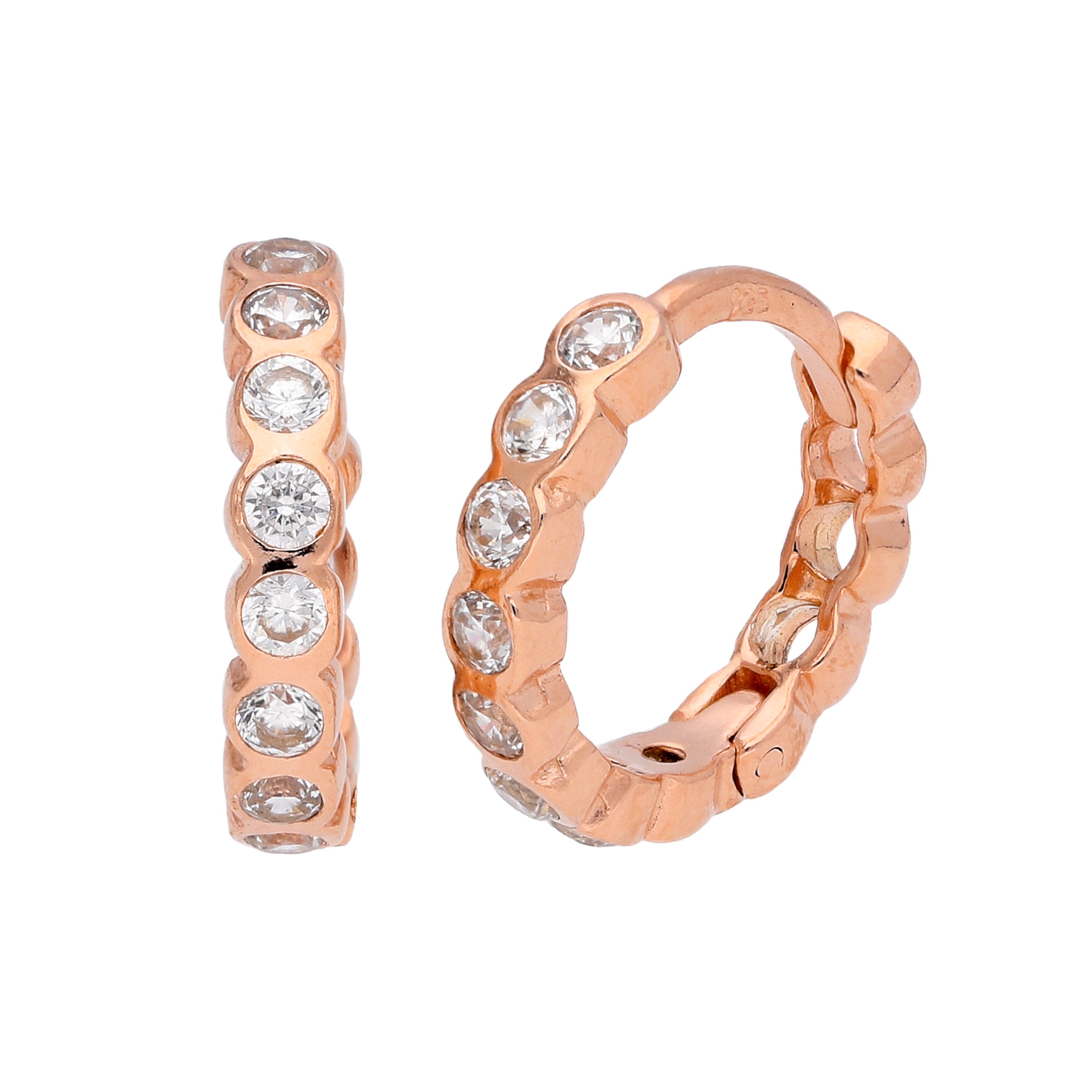 Rosévergoldet Sterlingsilber CZ 14 mm Klappcreolen Ohrringe